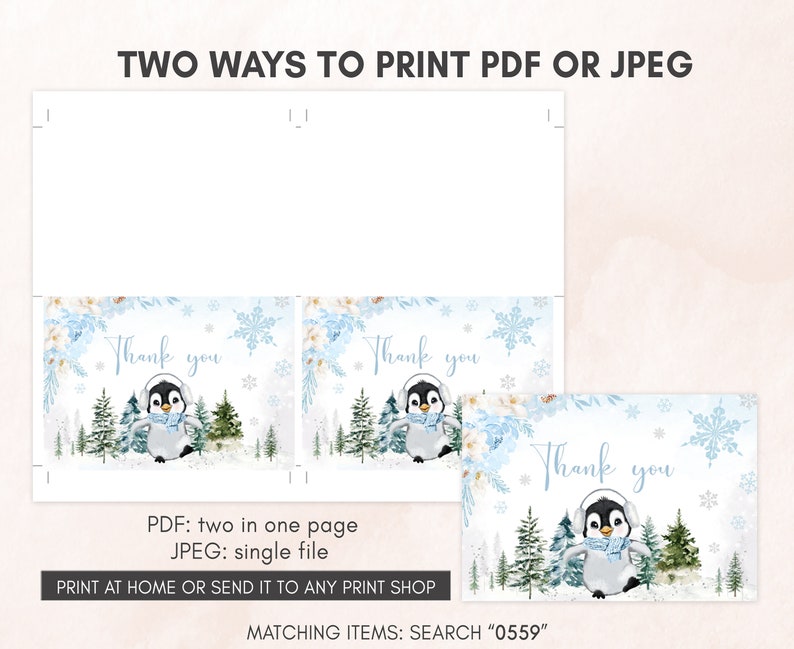 Editable Winter Penguin Baby Shower Invitation Bundle, Boy Penguin Baby Shower Invite Set, Blue Baby It's Cold Outside Baby Shower, 0559 image 7