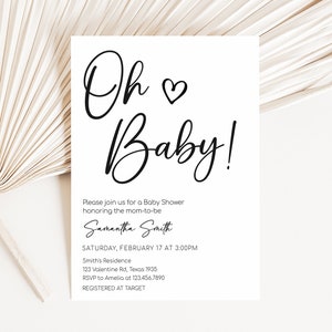 Editable Minimalist Oh Baby Baby Shower Invitation, Gender Neutral Minimalist Baby Shower Invite, Modern Baby Shower Invite Template, 0594