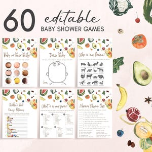 Editable Locally Grown Baby Shower Games Bundle, Farmers Market Baby Shower Game Pack, Vegetables Gender Neutral Baby Shower Template, 0958