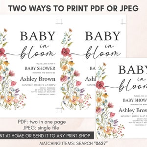 two baby in bloom baby shower cards with flowers