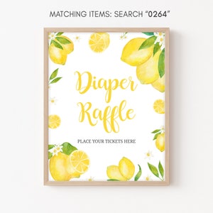 Diaper Raffle Sign Lemon Baby Shower, Citrus Summer Baby Shower Diaper Game Sign Gender Neutral Lemonade Decor Lemon Printable Template 0264