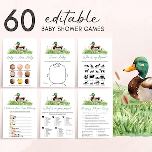Editable Mallard Duck Baby Shower Games Bundle, Mallard Baby Shower Game Pack, Oh Baby Duck Hunting Baby Shower, Boy Baby Shower Game, 0966