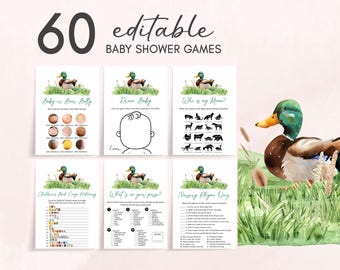 Editable Mallard Duck Baby Shower Games Bundle, Mallard Baby Shower Game Pack, Oh Baby Duck Hunting Baby Shower, Boy Baby Shower Game, 0966