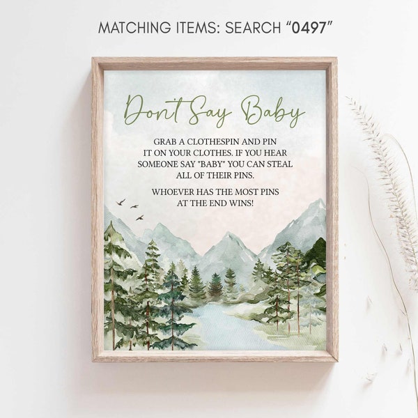 Don't Say Baby Sign Oh Boy Let the Adventure Begin Baby Shower, Woodland Mountain Baby Shower Dont Say Baby Game Sign, Adventure Sign, 0497