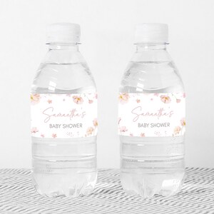 Girl Floral Baby Shower Water Bottle Label