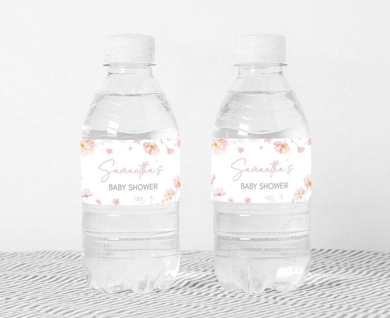 Girl Floral Baby Shower Water Bottle Label