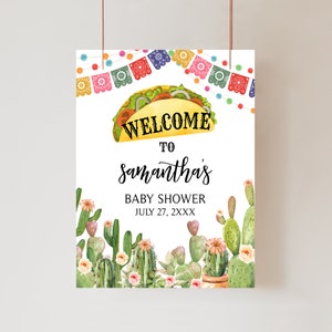 Bearbeitbares Fiesta Babyparty Willkommensschild, Taco Bout A Baby Geschlechtsneutrales Babyparty Willkommensplakat, mexikanisches Kaktus-Babypartyschild, 0739