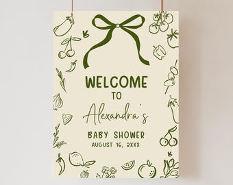 Editable Locally Grown Baby Shower Welcome Sign, Organic Farmers Market Baby Shower Welcome Poster, Hand Drawn Locally Grown Baby Sign 01108