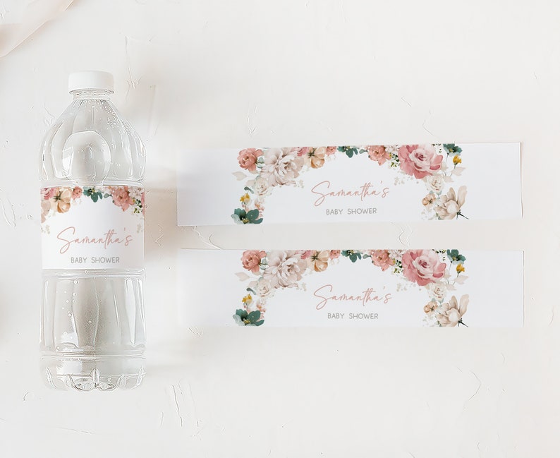 Editable Baby in Bloom Baby Shower Bottle Label, Spring Floral Baby Shower Water Labels, Wildflower Spring Baby Shower Bottle Stickers, 0614 image 3