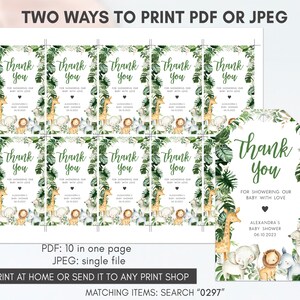 Editable Safari Baby Shower Favor Tags, Greenery Jungle Baby Shower Gift Tag, Wild One Safari Animals Baby Shower Thank You Favor Tags, 0297 image 3