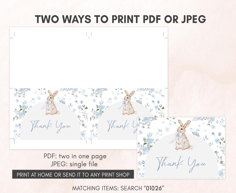 Blue Floral Bunny Thank you Card
