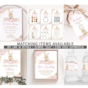 Editable Girl Rabbit Baby Shower Favor Tags, Pink Boho Rabbit Baby Shower Gift Tag, Pampas Grass Girl Bunny Baby Shower Thank You Tags, 0609 image 2