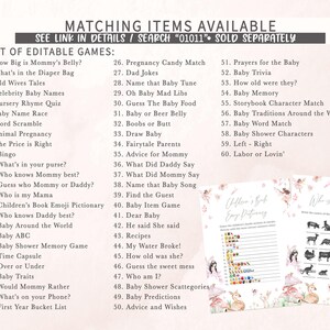 a list of matching items available for a baby shower