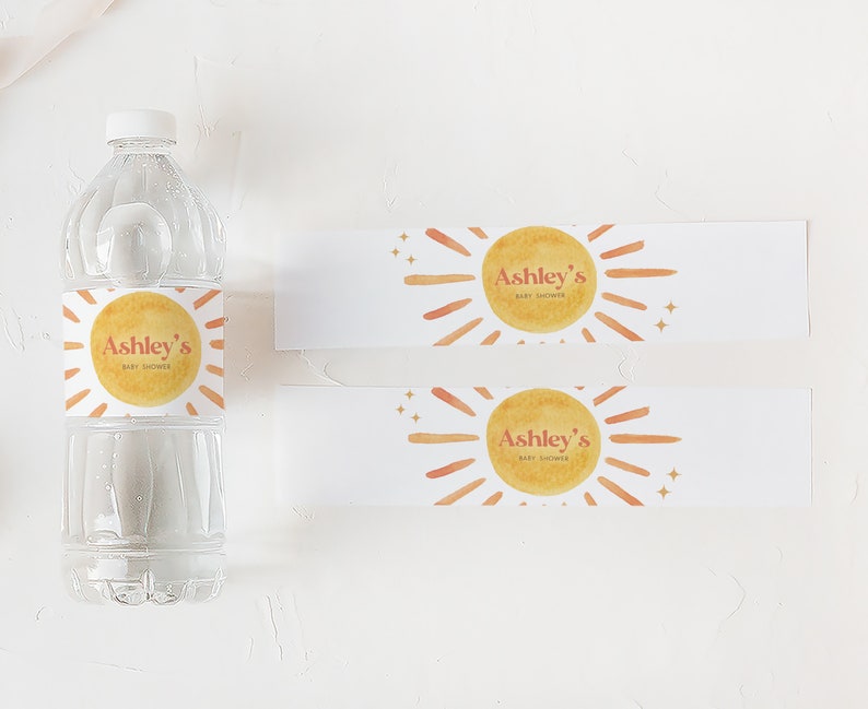 Editable Sunshine Baby Shower Bottle Label, Here Comes the Son Baby Shower Water Label, Retro Sun Bottle Stickers, Boy Boho Sunshine, 0640 image 3