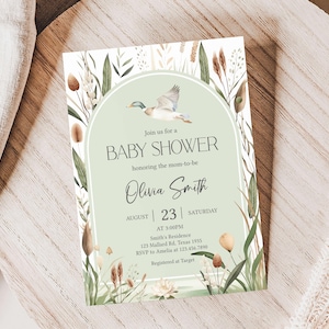 Editable Mallard Duck Baby Shower Invitation, Duck Hunting Baby Shower Invite Set, Mallard Baby Shower, Boy Duck Baby Shower Invite, 01112