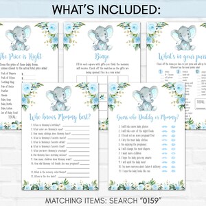 Elephant Baby Shower Game Bundle, Boy Baby Shower Activity, Blue Floral ...