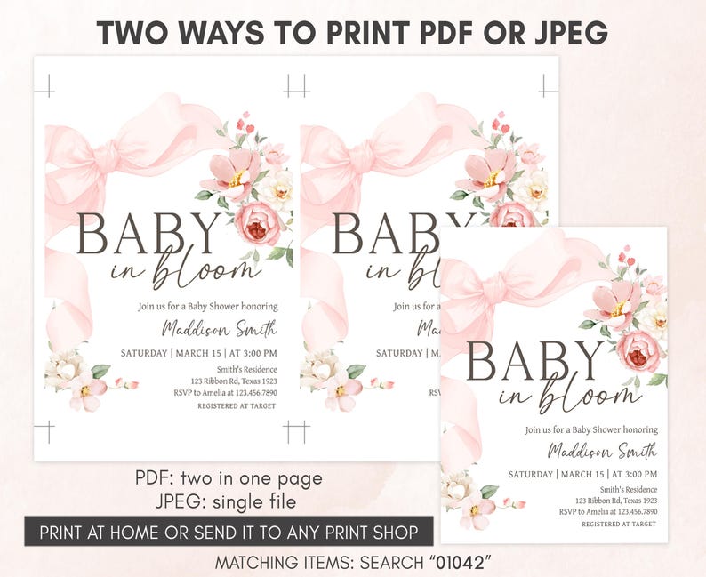 Pink Bow Baby Shower Invitation Template