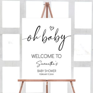 Placa de boas-vindas minimalista editável para chá de bebê Oh Baby, pôster de boas-vindas minimalista neutro de gênero para chá de bebê, placa moderna para chá de bebê, 0594 imagem 1