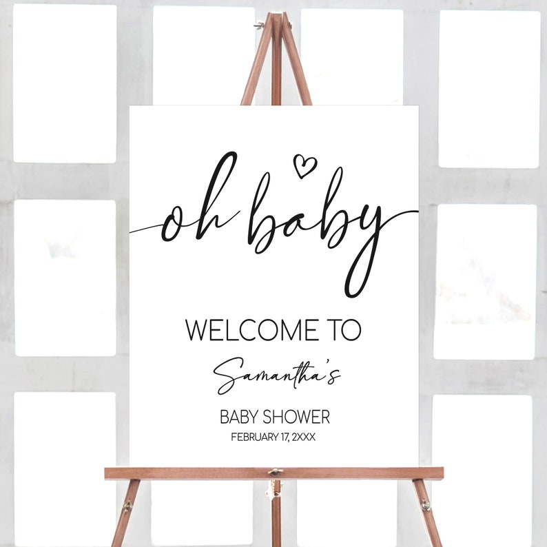 Placa de boas-vindas minimalista editável para chá de bebê Oh Baby, pôster de boas-vindas minimalista neutro de gênero para chá de bebê, placa moderna para chá de bebê, 0594 imagem 1