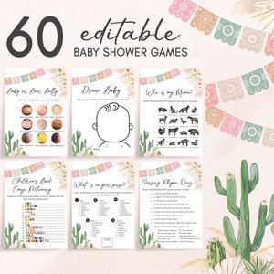 Editable Boho Mexican Baby Shower Games Bundle, Taco Bout a Baby Fiesta Baby Shower Game Pack, Girl Cactus Baby Shower Games Template, 0758
