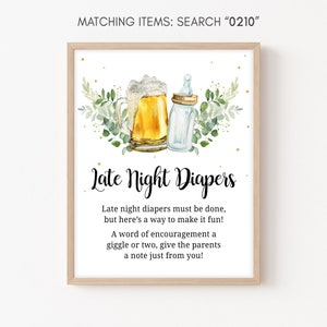 Late Night Diapers Sign A Baby is Brewing Baby Shower Bottle and Beer Baby Shower Diaper Thoughts Coed Baby Shower Printable Template 0210