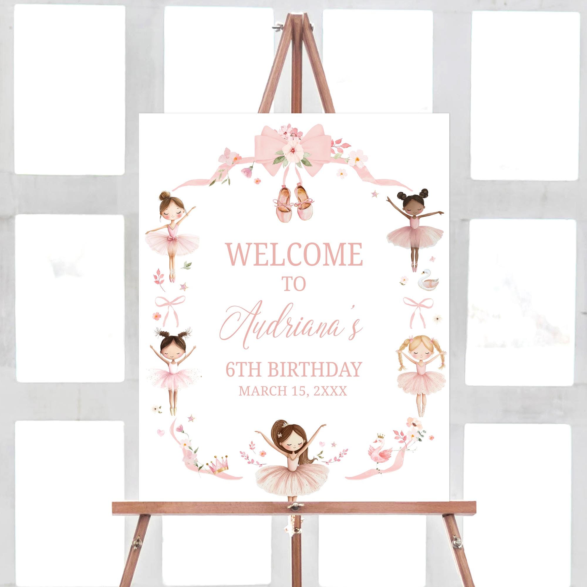 Editable Ballerina Birthday Party Welcome Sign, Ballet Birthday Welcome Poster, Ballerina Party Girl Sign, Ballet Dancer Birthday Sign, 42BD