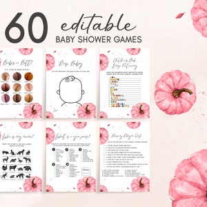 Editable Little Pumpkin Baby Shower Games Bundle, Girl Fall Minimalist Baby Shower Game Pack, Pink Pumpkin Autumn Baby Shower Games Set 0467