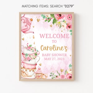 Edytowalny znak powitalny na baby shower z okazji przyjęcia herbacianego, plakat powitalny z napisem „Baby is Brewing”, różowy kwiatowy znak powitalny na baby shower z okazji przyjęcia herbacianego, 0279 zdjęcie 3