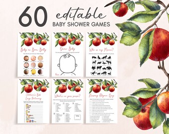 Editable Apple Fall Baby Shower Games Bundle, Apple of our Eye Baby Shower Game Pack, Apple Baby Shower Template, Autumn Baby Shower, 0848