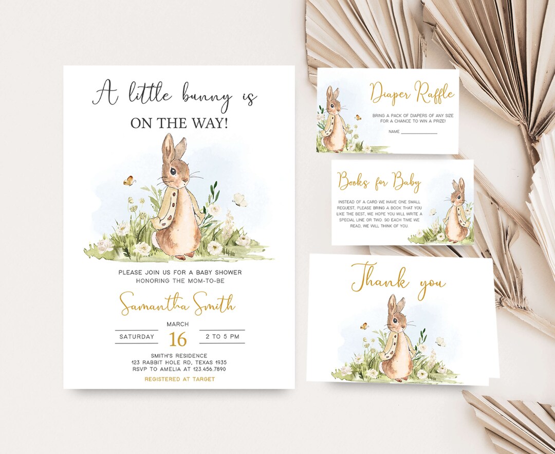 Editable Peter Rabbit Baby Shower Invitation Bundle, Rabbit Gender ...