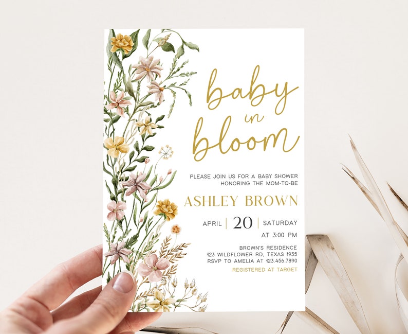 Editable Baby in Bloom Garden Baby Shower Invitation Bundle, Wildflower Spring Baby Shower Invite Set, Baby in Bloom Floral Baby Shower 0685 image 3