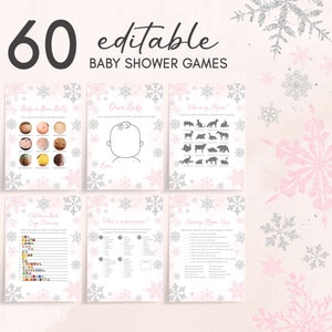 Editable Pink A Little Snowflake Baby Shower Games Bundle, Girl Winter Snowflake Baby Shower Game Pack, Winter Baby Shower Games Set, 0536 image 1