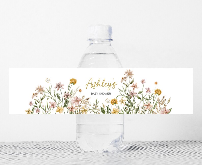 Editable Baby in Bloom Garden Baby Shower Bottle Label, Wildflower Spring Baby Shower Water Labels, Baby in Bloom Floral Bottle Sticker 0685 image 1