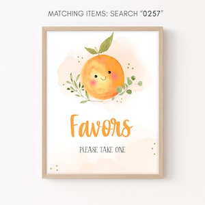 Little Cutie Baby Shower Favors Sign, Orange Baby Shower Favors Table Sign, Gender Neutral Citrus Clementine Baby Printable Template 0257