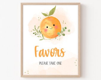 Little Cutie Baby Shower Favors Sign, Orange Baby Shower Favors Table Sign, Gender Neutral Citrus Clementine Baby Printable Template 0257
