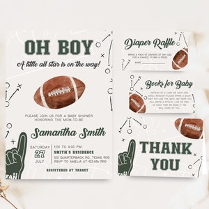 Editable Football Baby Shower Invitation Bundle, Oh Boy Sports Baby Shower Invite Set, A Little Star Is On The Way Baby Shower Invite, 0759