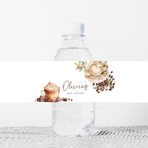 Editable Coffee Baby Shower Bottle Label, A Baby is Brewing Coffee Bean Baby Shower Water Label, Gender Neutral Coffee Bottle Stickers 01064