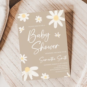 Invito per la doccia per bambini con margherita modificabile, invito per la doccia per bambini Boho con fiori di margherita, invito per la doccia per bambini retrò con margherita groovy, floreale primaverile, 0634