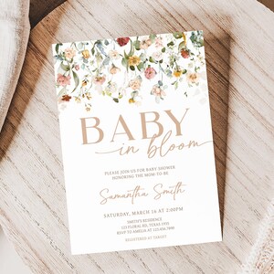 Editable Baby in Bloom Baby Shower Invitation Bundle, Boho Spring Floral Baby Shower Invite Set, Wildflower Spring Baby Shower Invite, 0659 image 3