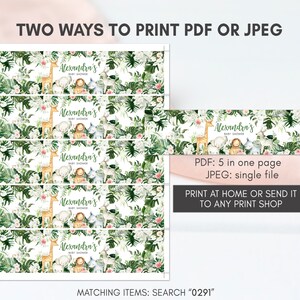 Bewerkbaar groen safarifleslabel babyshower, bloemen jungle babyshower waterlabel, sticker safaridieren wild één waterfles, 0291 afbeelding 4