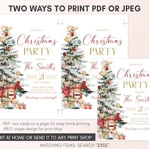two christmas party flyers with teddy bears and presents