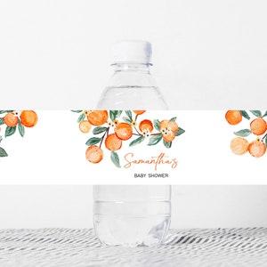 Editable A Little Cutie Baby Shower Bottle Label, Greenery Orange Baby Shower Water Labels, Neutral Cutie on the Way Bottle Stickers, 0660