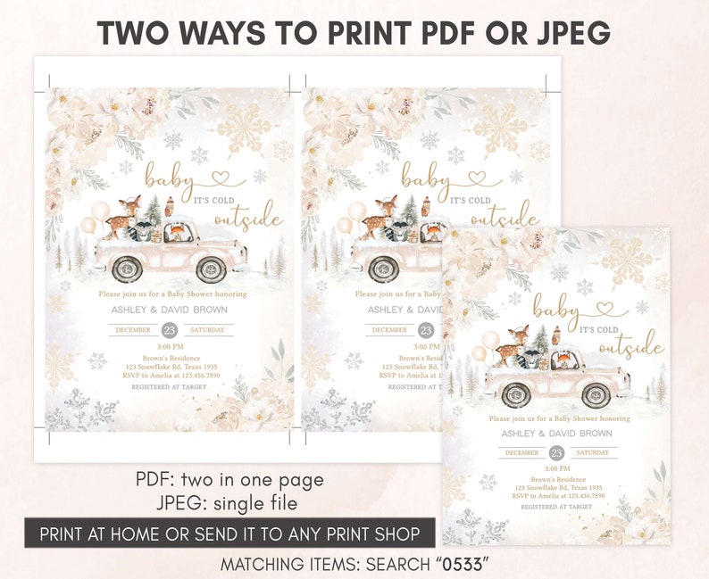 Editable Winter Woodland Baby Shower Invitation Bundle, Woodland Winter Baby Shower Invite Set, Gender Neutral Baby it's Cold Outside, 0533 image 4