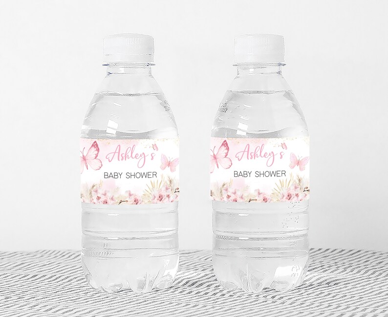 a bottle of water with a baby shower label on it