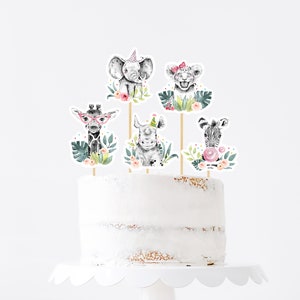 Wild One Centerpieces Decor, Girl Safari Birthday Cake Topper Table Decor, Safari Animals Birthday Party, Jungle Animals Centerpiece, 3BD