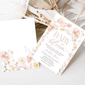 a baby shower is shown next to a bouquet of flowers