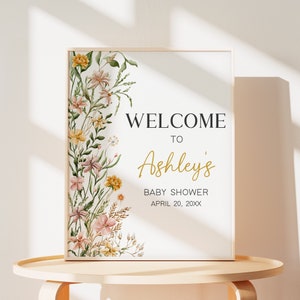 Editable Baby in Bloom Garden Baby Shower Welcome Sign, Wildflower Spring Baby Shower Welcome Poster, Baby in Bloom Floral Baby Shower, 0685 image 1