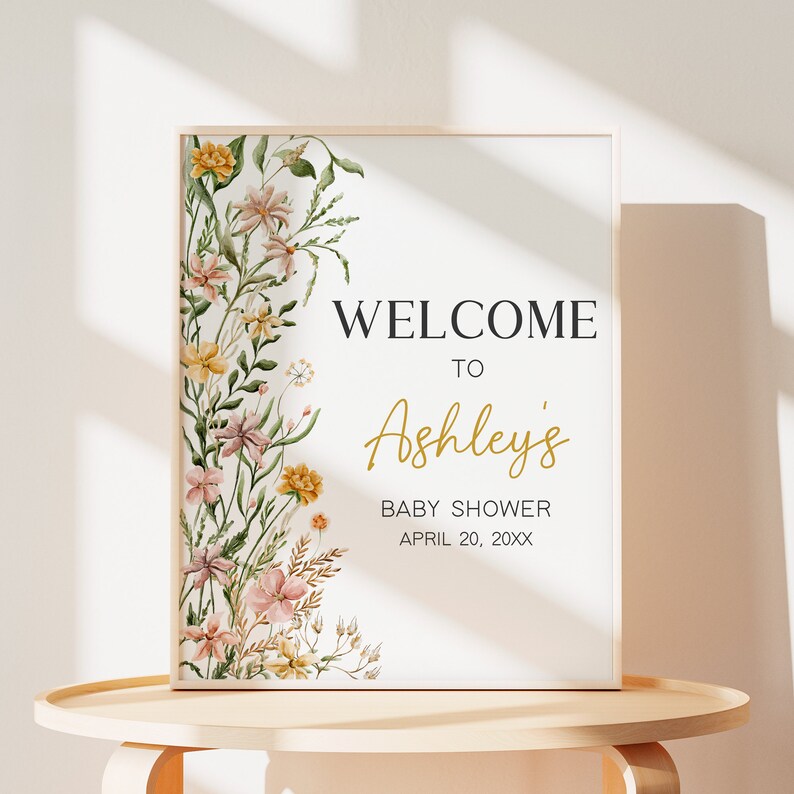 Editable Baby in Bloom Garden Baby Shower Welcome Sign, Wildflower Spring Baby Shower Welcome Poster, Baby in Bloom Floral Baby Shower, 0685 image 1