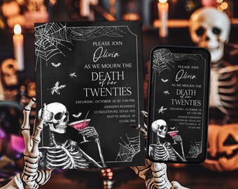 Editable Death to My 20s Invitation, Skull Halloween Birthday Invitation, Funeral for My Youth Party Invite, Gothic RIP 20s Invitation 113SE