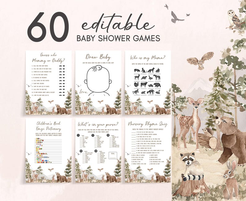 a baby shower game with animals and trees